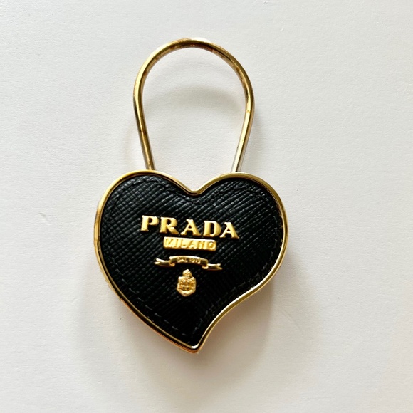 Prada Black Saffiano Leather Key Ring Chain Holder Gold-Tone Hardware